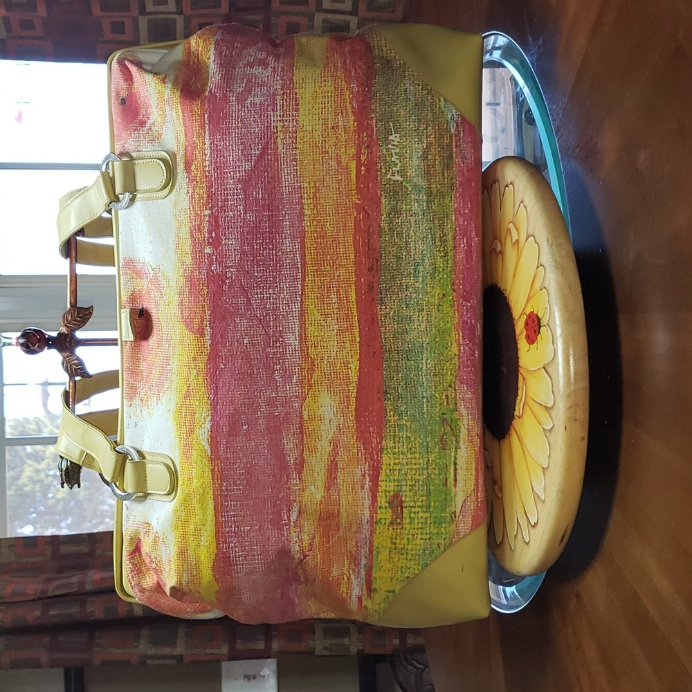 YELLOW PINK TAPESTRY WEEKENDER TRAVEL LUGGAGE OVERNIGHT CARRY-ON
